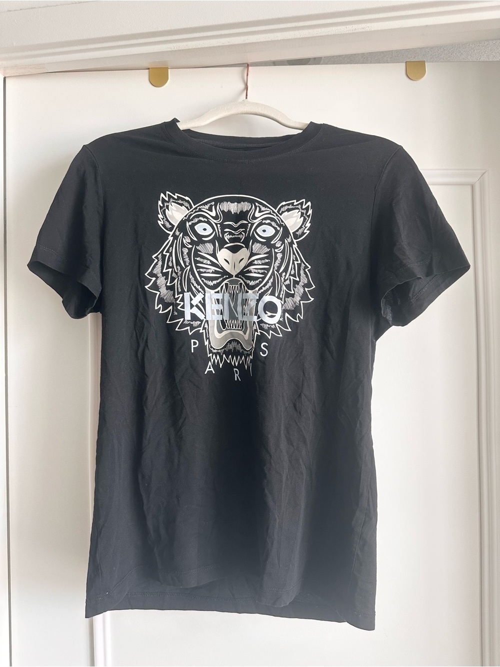 Kenzo Black Tee with White Tiger Graphic